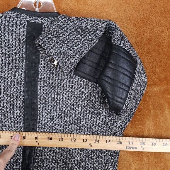 GENERATION LOVE Womens Jacket Small Gray Buckle Knit Faux Leather Moto Draped - Picture 5 of 8